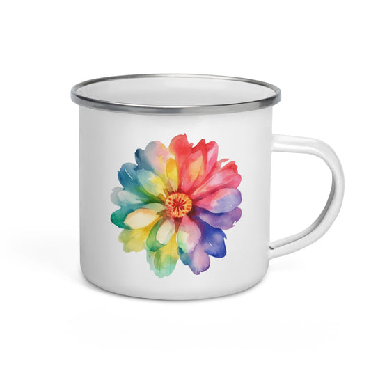 Rainbow Watercolor Flower Hot Chocolate Camping Enamel Mug