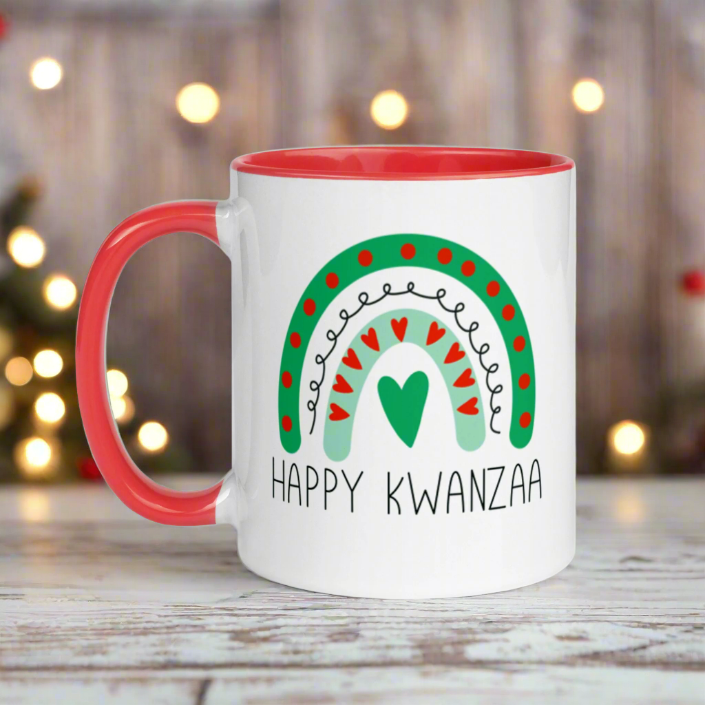 Happy Kwanzaa Boho Rainbow Lined Red Glossy Mug