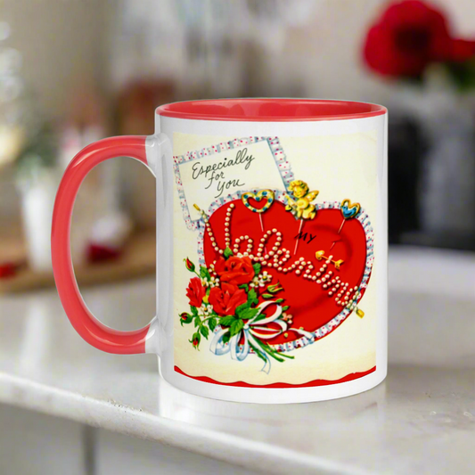 Especially For You Valentine Lined Red Retro Valentine Print Glossy Mug