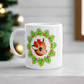 Christmas Reindeer With Bow In Holly Berry Wreath Mid Century Retro Christmas Print Glossy Mug