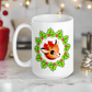 Christmas Reindeer With Bow In Holly Berry Wreath Mid Century Retro Christmas Print Glossy Mug