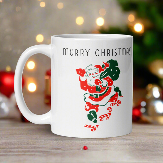 Merry Christmas Santa Mid Century Retro Christmas Print Glossy Mug