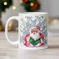 Santa Singing With Reindeer Midcentury Retro Christmas Glossy Coffee Mug