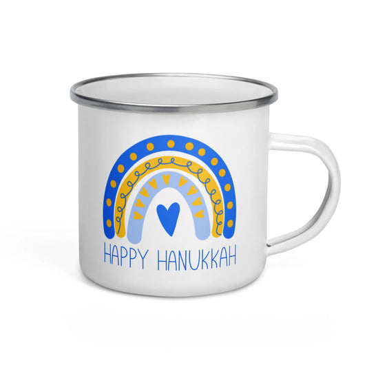 Happy Hanukkah Boho Rainbow Enamel Mug