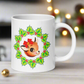 Christmas Reindeer With Bow In Holly Berry Wreath Mid Century Retro Christmas Print Glossy Mug