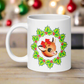 Christmas Reindeer With Bow In Holly Berry Wreath Mid Century Retro Christmas Print Glossy Mug