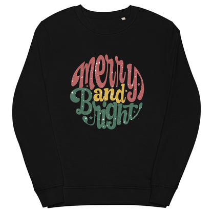 Merry And Bright Christmas Retro Style Unisex Organic Sweatshirt