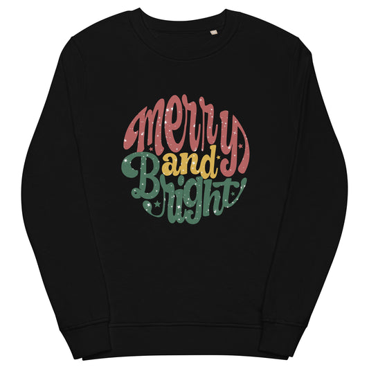 Merry And Bright Christmas Retro Style Unisex Organic Sweatshirt