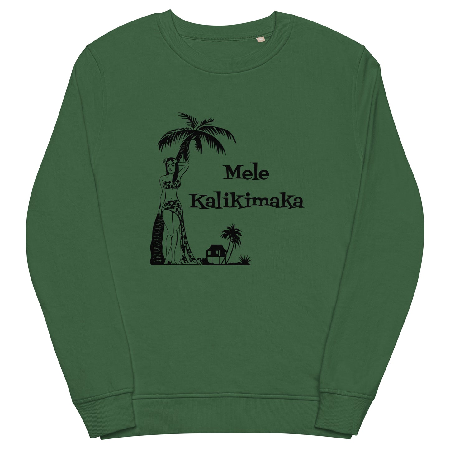 Mele Kalikimaka Hawaiian Girl Atomic Mid Century Retro Style Christmas Unisex Organic Sweatshirt