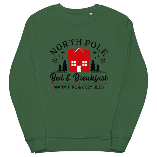 North Pole Bed And Breakfast Christmas Unisex Organic Sweatshirt