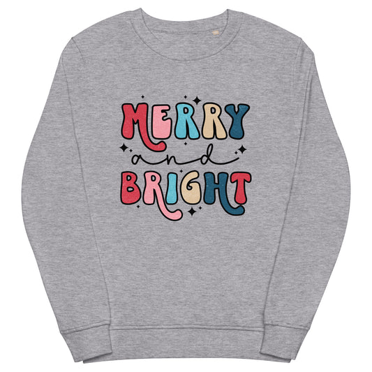 Merry And Bright Christmas Retro Style Unisex Organic Sweatshirt