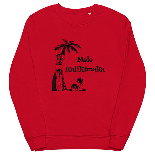 Mele Kalikimaka Hawaiian Girl Atomic Mid Century Retro Style Christmas Unisex Organic Sweatshirt