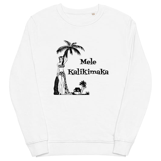 Mele Kalikimaka Hawaiian Girl Atomic Mid Century Retro Style Christmas Unisex Organic Sweatshirt