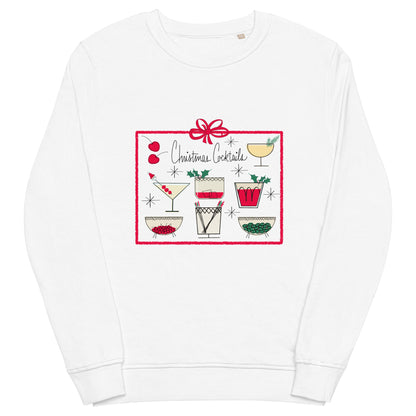 Christmas Cocktails Mid Century Retro Style Christmas Unisex Organic Sweatshirt