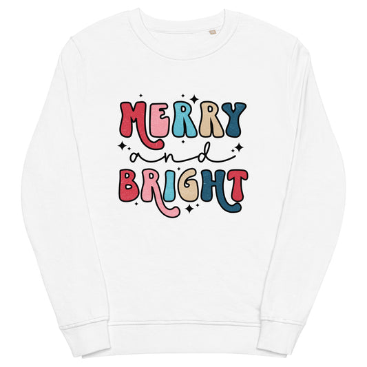 Merry And Bright Christmas Retro Style Unisex Organic Sweatshirt