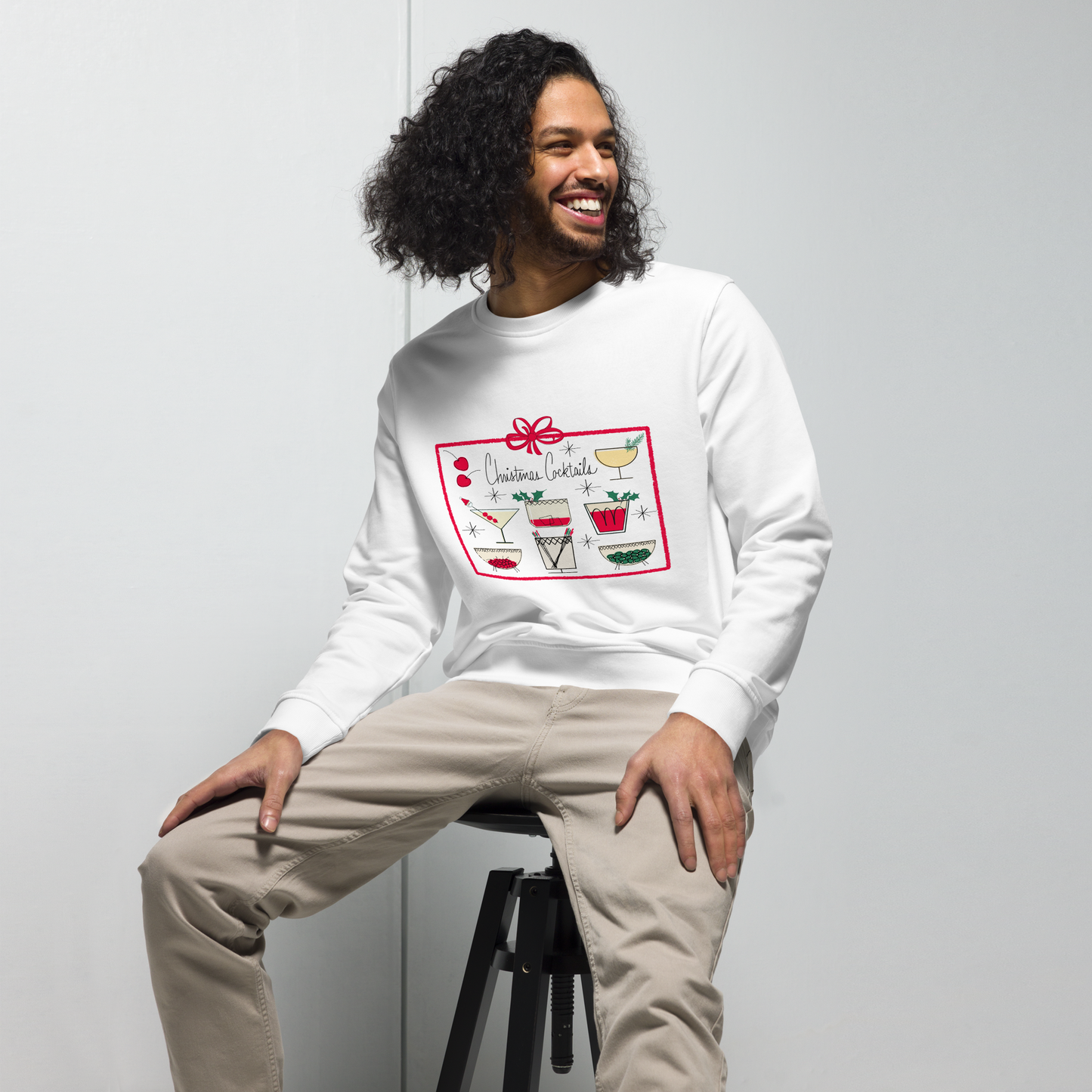 Christmas Cocktails Mid Century Retro Style Christmas Unisex Organic Sweatshirt