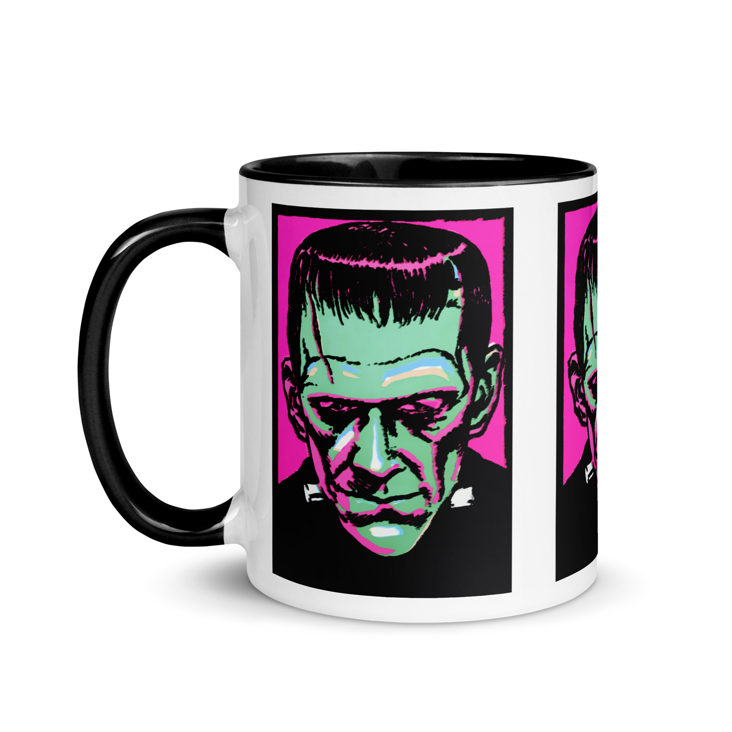 Frankenstein Monster Retro Halloween Print Lined Black Glossy Halloween Mug