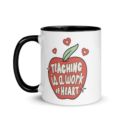 Teaching Is A Work Of Heart Black Lined Glossy Mug