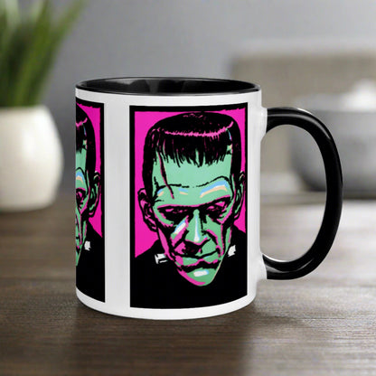 Frankenstein Monster Retro Halloween Print Lined Black Glossy Halloween Mug