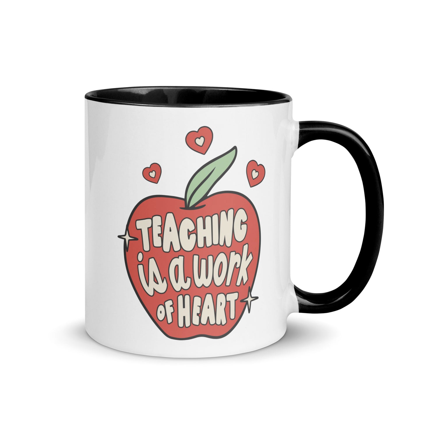 Teaching Is A Work Of Heart Black Lined Glossy Mug