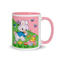 Easter Bunny Mid Century Retro Print Pink Lined Glossy Mug