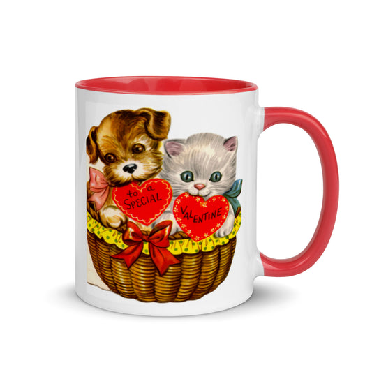 To A Special Valentine Retro Style Mug, Vintage Style Puppy and Kitten Valentine Mug, Gift For Valentines, Retro Valentines Mug