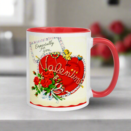 Especially For You Valentine Lined Red Retro Valentine Print Glossy Mug