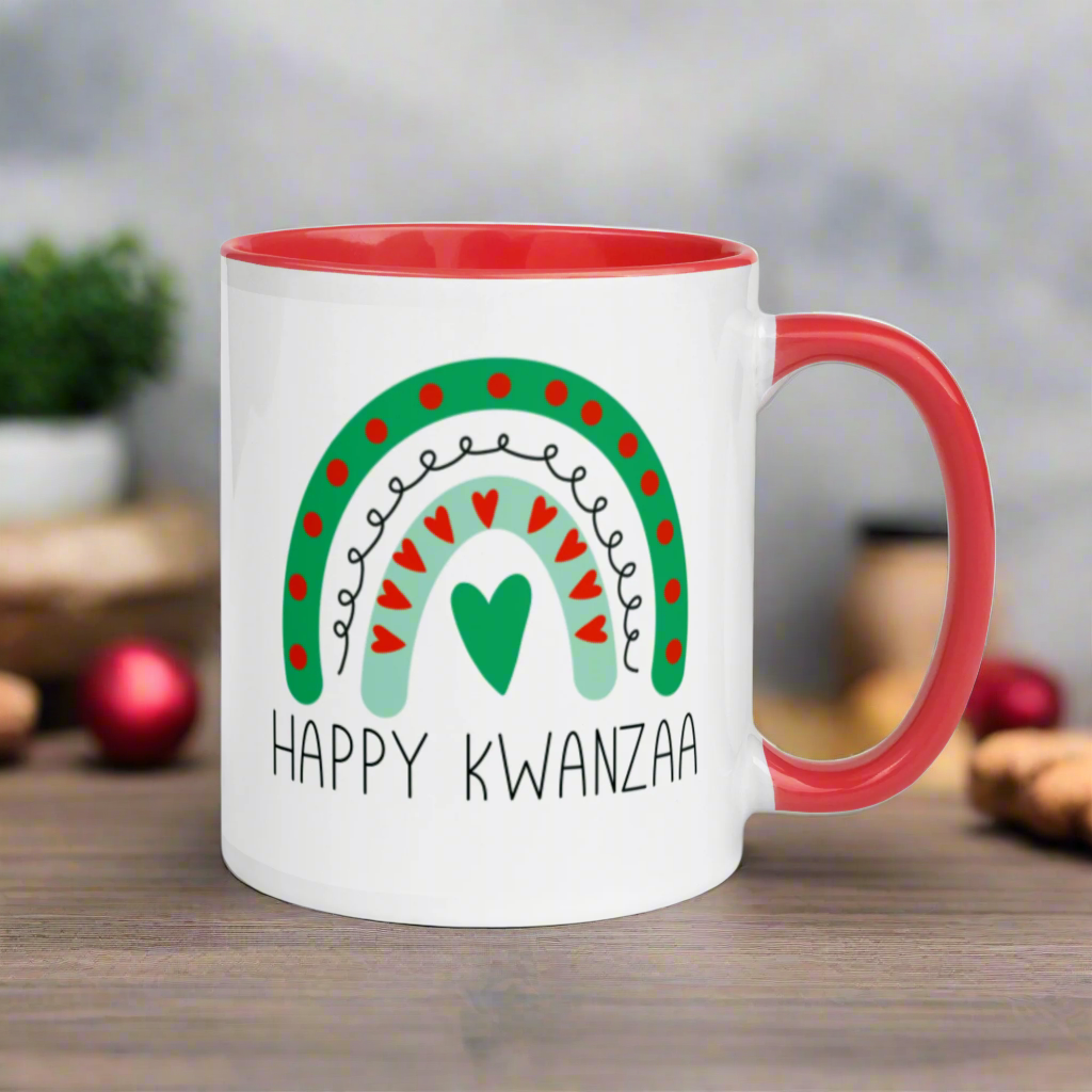 Happy Kwanzaa Boho Rainbow Lined Red Glossy Mug