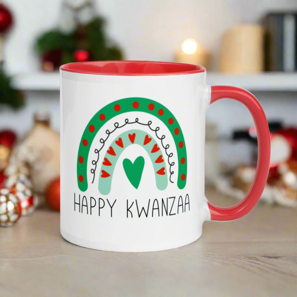 Happy Kwanzaa Boho Rainbow Lined Red Glossy Mug