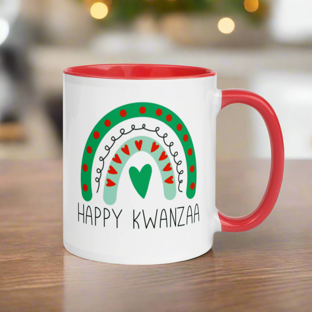 Happy Kwanzaa Boho Rainbow Lined Red Glossy Mug