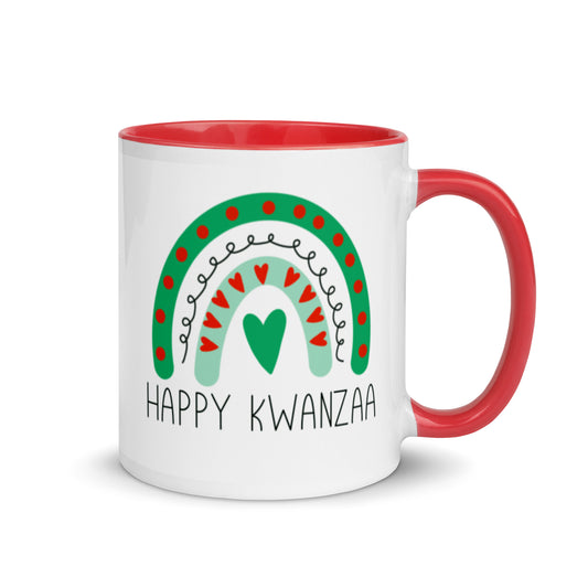 Happy Kwanzaa Boho Rainbow Lined Red Glossy Mug