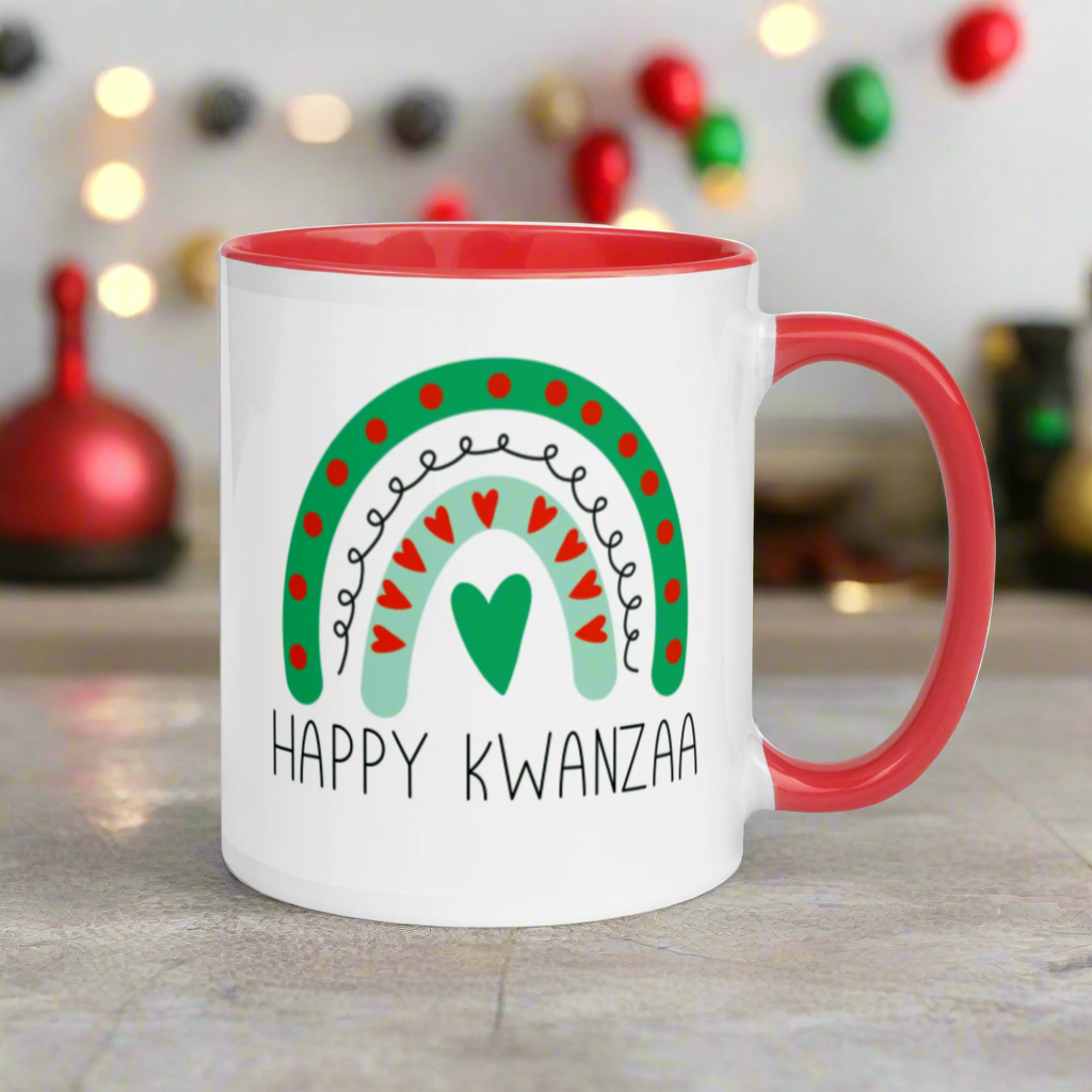 Happy Kwanzaa Boho Rainbow Lined Red Glossy Mug