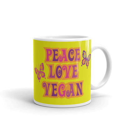 Peace Love Vegan Mug, Vegan Mug, Gift for Friend, Gift for Vegan, Retro Style Vegan Mug