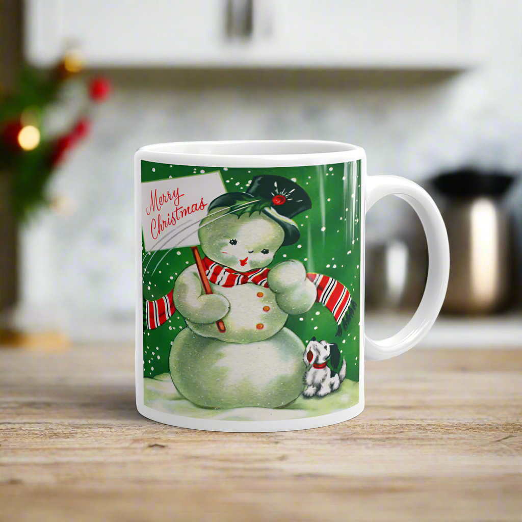 Happy Holidays Snowman Mid Century Retro Christmas Print Mug