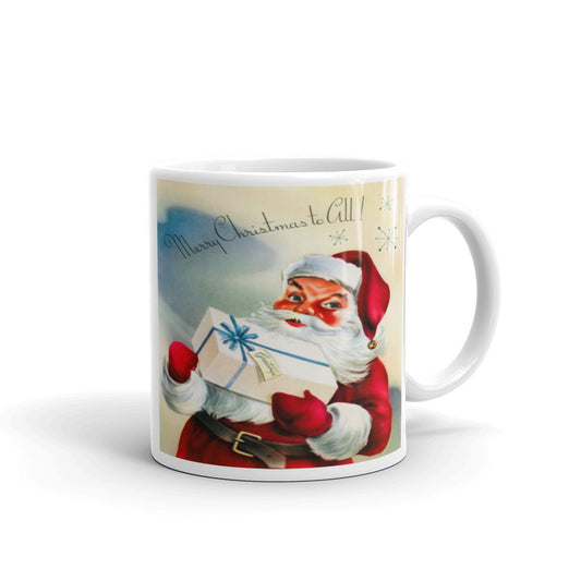 Santa Merry Christmas To All Mid Century Retro Christmas Print Glossy Mug