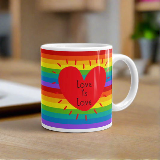 Love Is Love Rainbow Pride Heart Glossy Coffee Mug Ceramic Cup