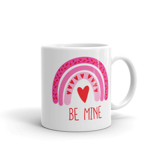 Boho Rainbow Heart Be Mine Mug - White Ceramic Glossy - Available in 11, 15, and 20 Ounces