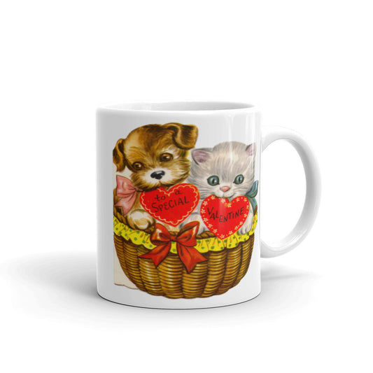 To A Special Valentine Retro Style Mug, Vintage Style Puppy and Kitten Valentine Mug