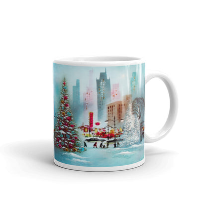 Vintage Style City Scene Mid Century Retro Christmas Print Glossy Mug