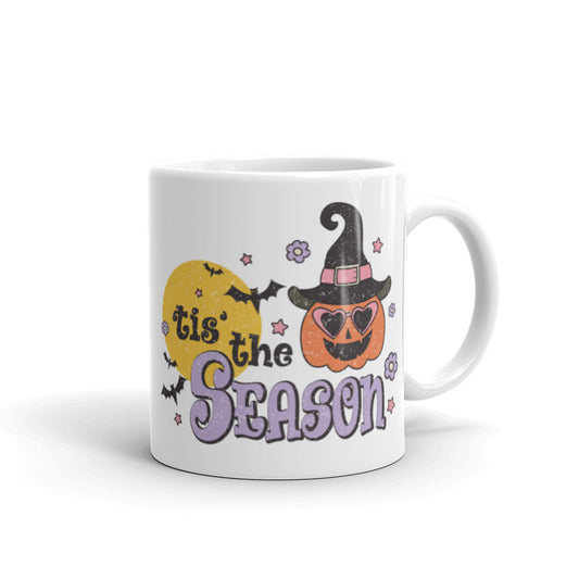 Tis The Season Pumpkin Witch Distressed Halloween Glossy Mug