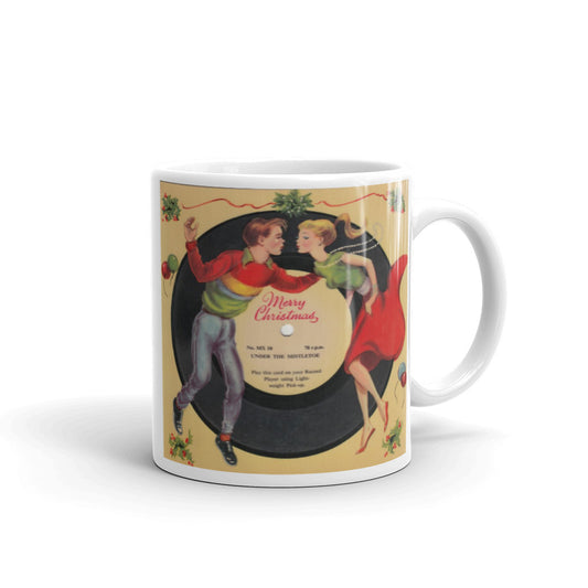 Under The Mistletoe Christmas Couple Record Mid Century Retro Christmas Print Glossy Mug