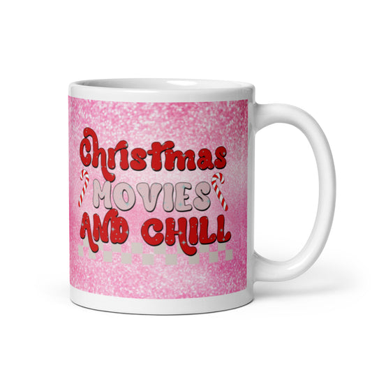 Christmas Movies And Chill Christmas Print Glossy Mug