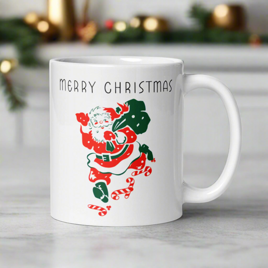 Merry Christmas Santa Mid Century Retro Christmas Print Glossy Mug