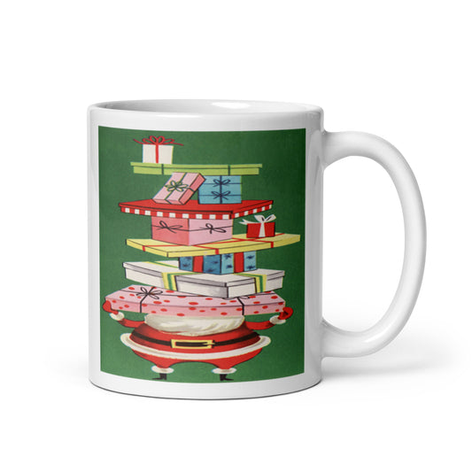 Santa With Presents Mid Century Retro Christmas Print Glossy Mug