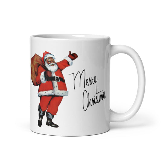 Merry Christmas Santa Mid Century Retro Christmas Print Glossy Mug