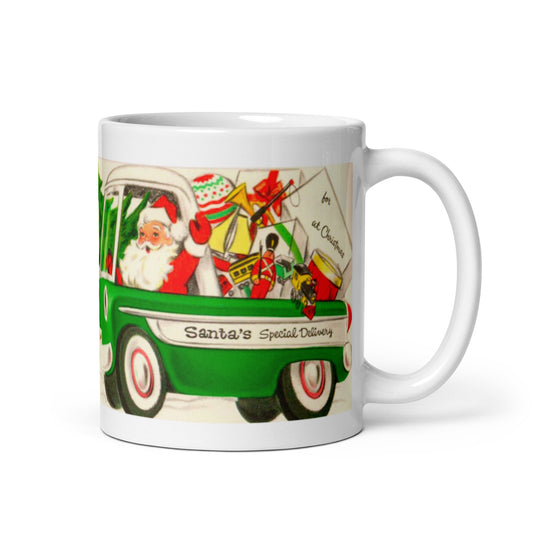 Santa’s Special Delivery Mid Century Retro Christmas Print Glossy Mug