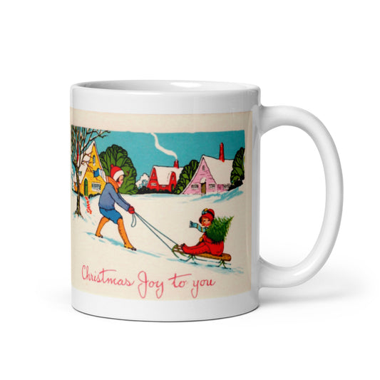 Victorian Christmas Joy To You Retro Christmas Print Glossy Mug