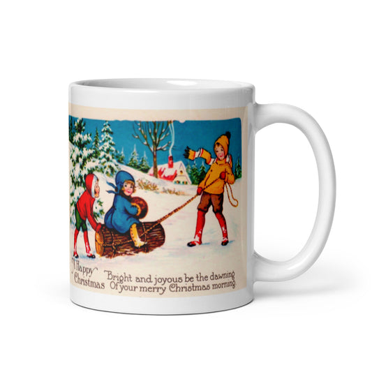 Victorian A Happy Christmas Retro Christmas Print Glossy Mug