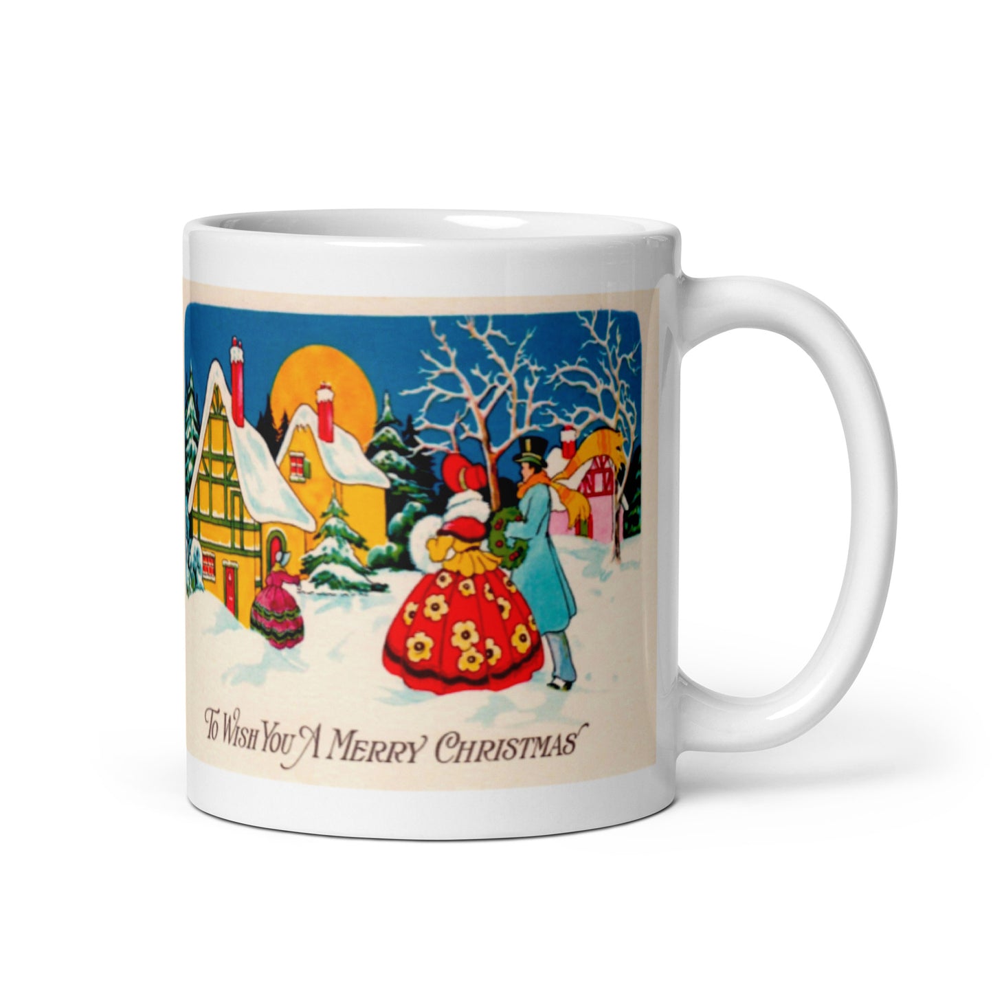 Victorian To Wish You A Merry Christmas Card Mid Century Retro Christmas Print Glossy Mug