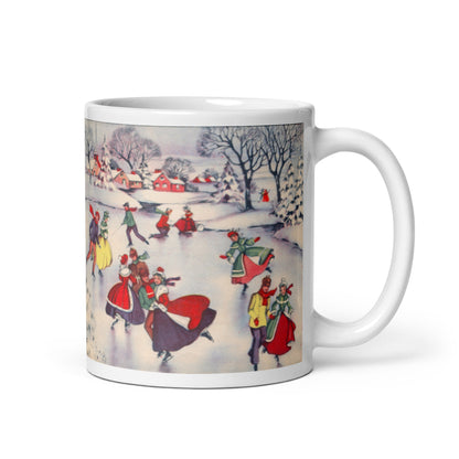 Retro Winter Ice Skating Scene - Glossy Coffee Mug - Retro Style